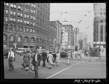 Photo:Chicago Illinois 1930s Downtown Street Scene Pedestrians Streetcars picture