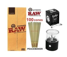 RAW peacemaker size 140mm pre rolled cone AUTHENTIC + Rechargeable  Herb Grinder picture