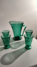 Vintage Hazel Atlas Florentine Number 2 Green Pitcher And 4 Glasses picture