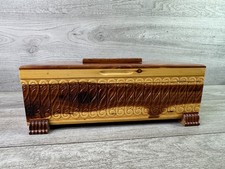 Vintage Cedar Chest Jewelry Trinket Box with Mirror Carved Wood Keepsake Storage picture