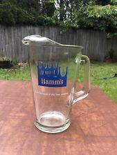 Vintage 1960’s Hamm’s Beer Pitcher 64 OZ Heavy Glass Blue Pine Trees Bar Tavern picture
