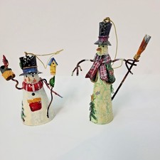 Vintage Mixed Pair of Snowman Christmas Metal Ornaments picture