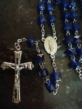 Catholic Retro Style Blue Polymer Rosary picture