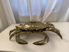 Vintage HUGE Brass Crab Trinket Box MCM Korea Crustacean Nautical Decor Rare picture