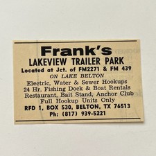 Frank's Lakeview Trailer Park Belton TX 1974 Ad TAK7-S19 picture