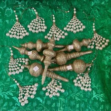 VTG Christmas Ornaments Lot 16 Victorian Faux Pearl Gold Hollywood Regency Glam picture