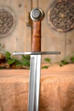New Medieval Falchion Sword Curved Blade Steel Hunting Sword w/ Leather Sheath picture
