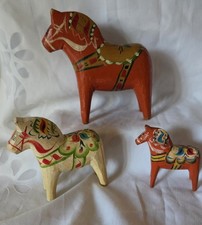 Vintage Wooden Dala Horse Lot Of 3 Sweden Hand Made And Painted 5