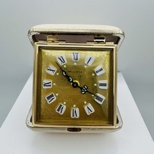 BULOVA Gold Wind Up Travel Alarm Clock Glow in the Dark Details Japan Works picture
