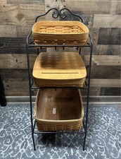 Longaberger 3-Tier Wrought Iron Basket Stand w/ 3 Baskets & Woodcraft Lid picture