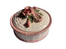Antique Ribbon Rose Handcrafted Exclusively For Seymour Mann Inc. Dish W/lid￼ picture