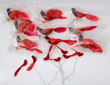 9 + 7 Vintage Flocked Feather Christmas Cardinal Figures Red Birds Wires Florist picture