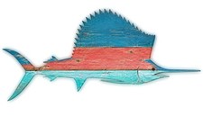 Sailfish hand carved painted Original Slat Wall Art-Fish wooden wall art-Mount picture