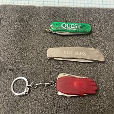 3 USED Vtg. Small TSA Confiscated Pocket Knives/Advertisement Knives. A STEAL picture