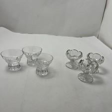 6 Vintage Crystal CORDIALS / Shot Glass Open Salt Cellar Pedestal Base Etched picture