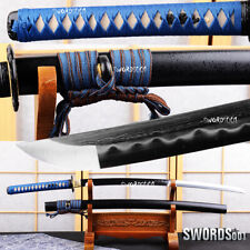 elegant blue clay tempered japanese samurai katana sword damascus folded steel  picture