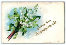 c1920's Greetings From  Farmington White Flowers & Green Leaf Iowa IA Postcard picture