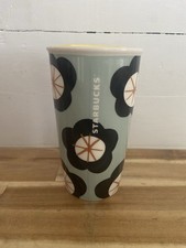 Starbucks Green Spring Black Floral Ceramic Traveler Tumbler 12oz picture