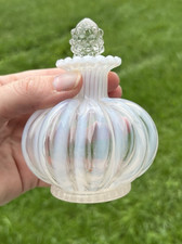 Vintage Fenton Clear Opalescen Melon Glass Perfume Bottle Fenton Hobnail Stopper picture