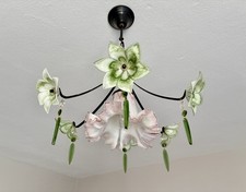 1980s Murano Vintage Chandelier  Daisies  Pink Green Floral Glass Romantic picture