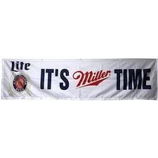 Miller Lite It's Miller Time Beer Flag Banner 2x8ft White Polyester 10 Grommets picture