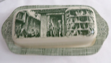 VINTAGE BUTTER DISH GREEN OLD CURIOSITY SHOP ROYAL USA CURRIER IVES picture