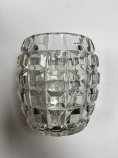 Vintage Clear Crystal Glass Vase Geometric Cube Block Pattern Starburst Heavy picture