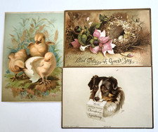 PR c 1880s RAPHAEL TUCK CHRISTMAS GREETING CARDS DOG BIRD'S NEST EGGS + Easter picture