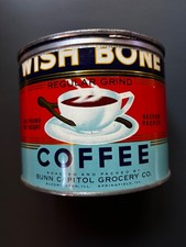 Nice 1949's Graphic Vintage 1 lb Wish Bone Coffee Tin can picture