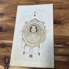 CDV Antique Photo Woman Civil War Era Scrolled Background picture