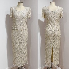 Stenay Women's Vintage 80's Beige Sequin Beaded Formal Gown Dress Size 6P picture