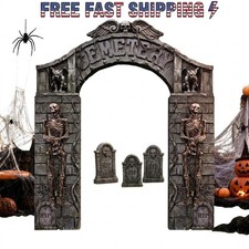 Halloween Cemetery Archway Tombstones Skeleton Set Graveyard Skull Decor picture