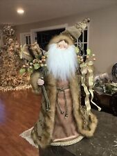 Victorian Christmas Santa Tree Topper Tabletop Figurine 19” Robe Bronze Fur Trim picture