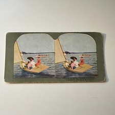 Pleasures Of Sailing Tending To Business 1899 Antique Stereoview Card 5H6-1 picture