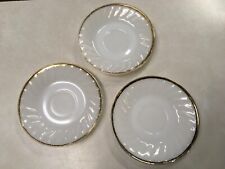 Vintage white gold rim swirl saucer plate Fire King set of 3 picture