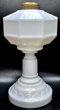 Antique Opaque White Glass Octagonal Kerosene Oil Stand Lamp Unusual Stem & Base picture