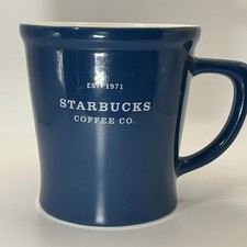 Vintage 2008 Cobalt Blue White Starbucks Coffee Co. XL Mug 18 oz Fluted Est 1971 picture