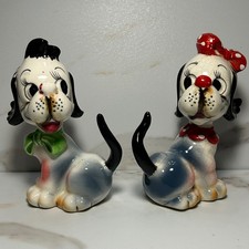 Vintage Japan Anthropomorphic Dog Salt and Pepper Shakers Set Kitsch SP234 picture