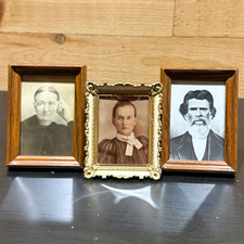 3 Framed 1800s Antique Family Portraits B&W Photo Ephemera Vintage Decor HTF picture