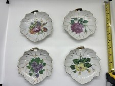 4 Nasco Japan Leaf Shape Gold Trim Small Trinket Plate Floral Design picture