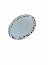 Vintage Ornate Silver Plate Oval Mirror Vanity Tray picture