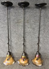 3 Quoizel Pendant Lamps with Todd Phillips Signed Art Glass Shades picture