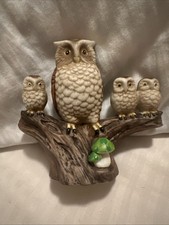vintage Brinn's PGH Ceramic Owl Family Figurine (DA-602.3) On Branch W/ Mushroom picture
