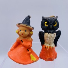 2 Vintage Gurley Halloween Small Candles Witch & Owl 1960’s picture