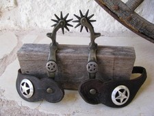 August Buermann TEXAS RANGERS Antique Vintage Spurs with Concho Straps RARE picture