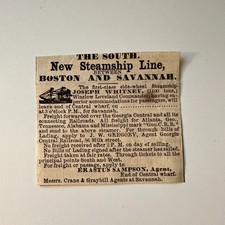 The South New Steamship Line Erastus Sampson 1860 Boston Ad 5AK9-S39 picture
