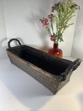 Vintage Japanese Ikebana Basket Bamboo Rectangular Hanakago Wabi Sabi Decor 16” picture
