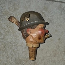 Vintage Made Germany Man Wind Up Musical Bottle Spout - Hand Carved Painted Wood picture