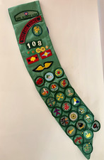 VTG 1970s Girl Scouts Sash West Cook Cty Troop 108 - Loaded w/Badges & Pins picture
