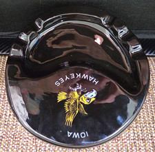 Vintage Iowa Hawkeyes Ceramic Ashtray - Glossy Black Collegiate Memorabilia picture